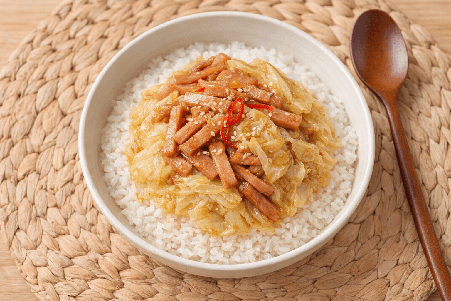 양배추 한 통 순삭 주의! 스팸 하나로 잡채 맛을 내는 기적의 10분 마약 덮밥