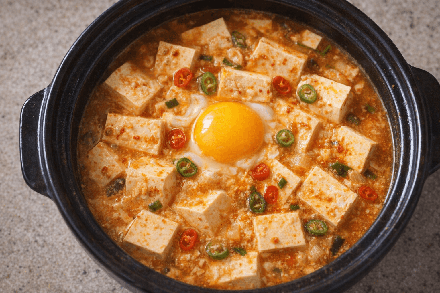 뚝배기 두부조림 반숙계란 요리