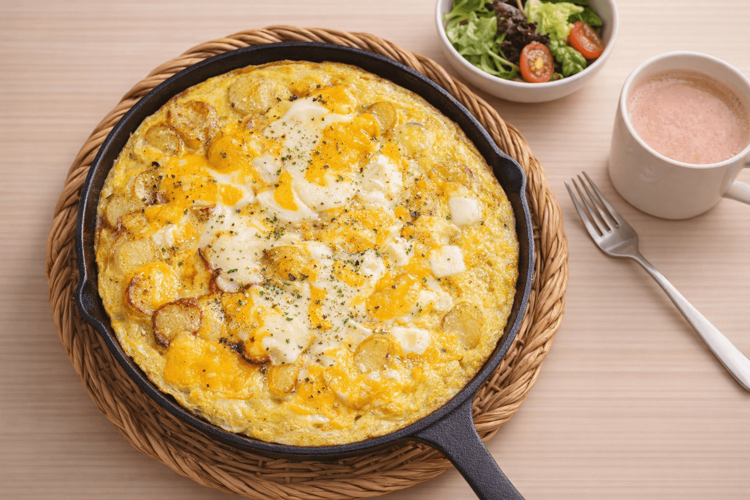 주말 아침을 완벽하게! 치즈가 쭈욱 늘어나는 노릇노릇 '감자구이 오믈렛' 황금 레시피