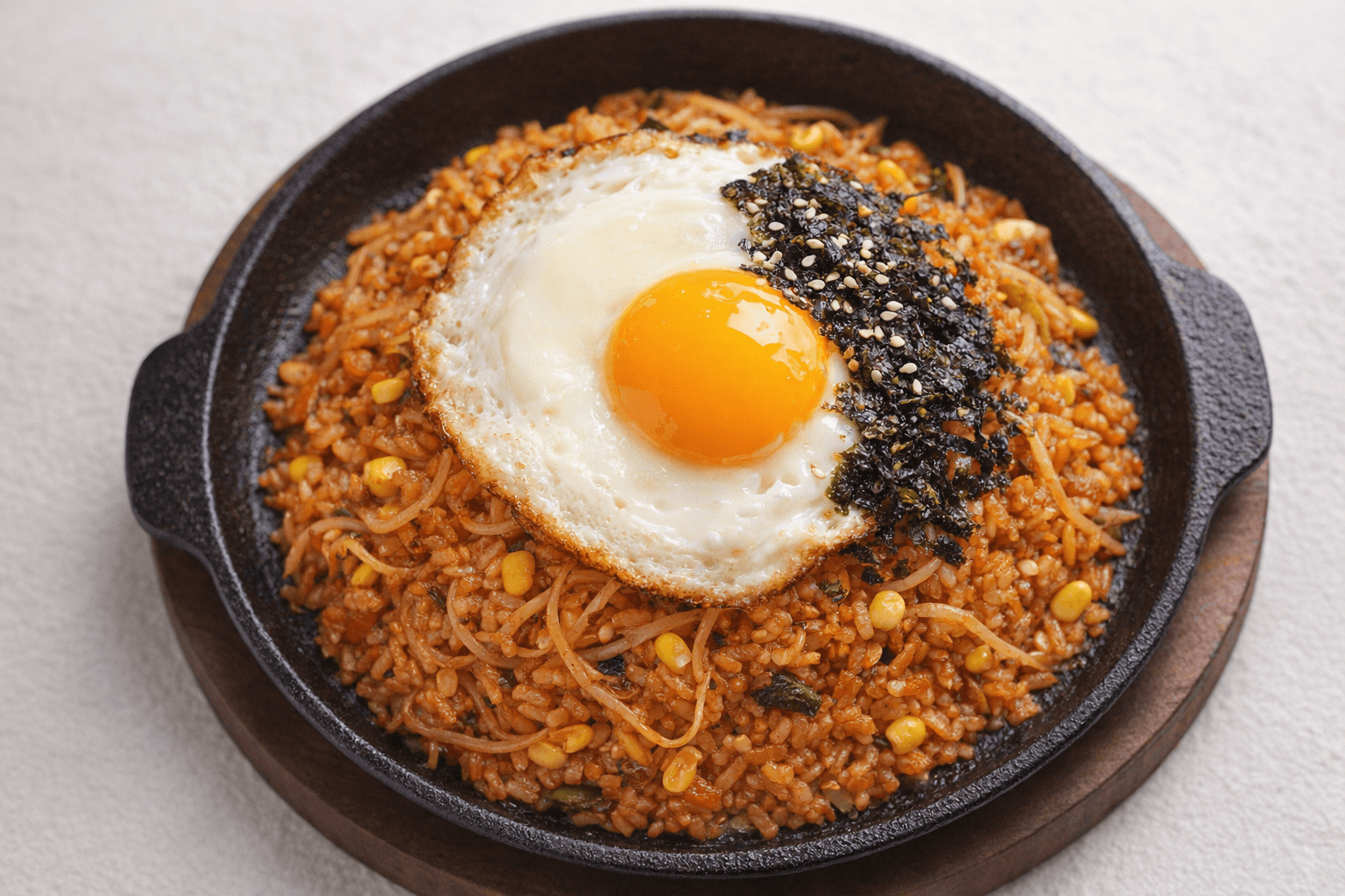 계란후라이가 올라간 매콤한 콩나물볶음밥