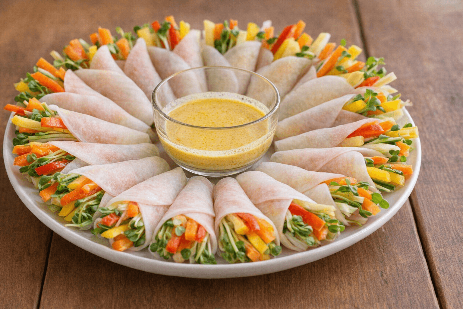 화려한 무쌈말이와 겨자소스