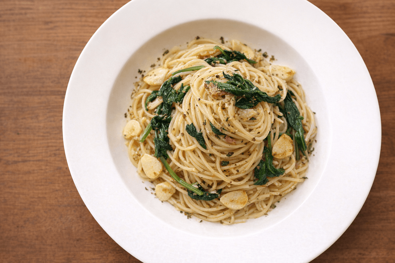 시금치 알리오 올리오 파스타 탑뷰