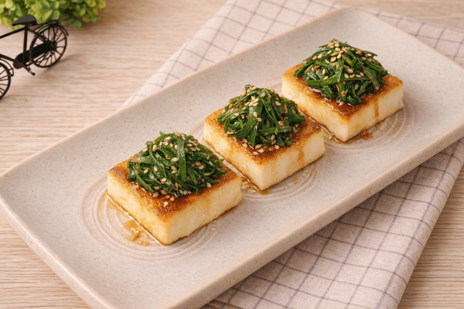 깻잎 간장 양념을 올린 바삭한 두부구이