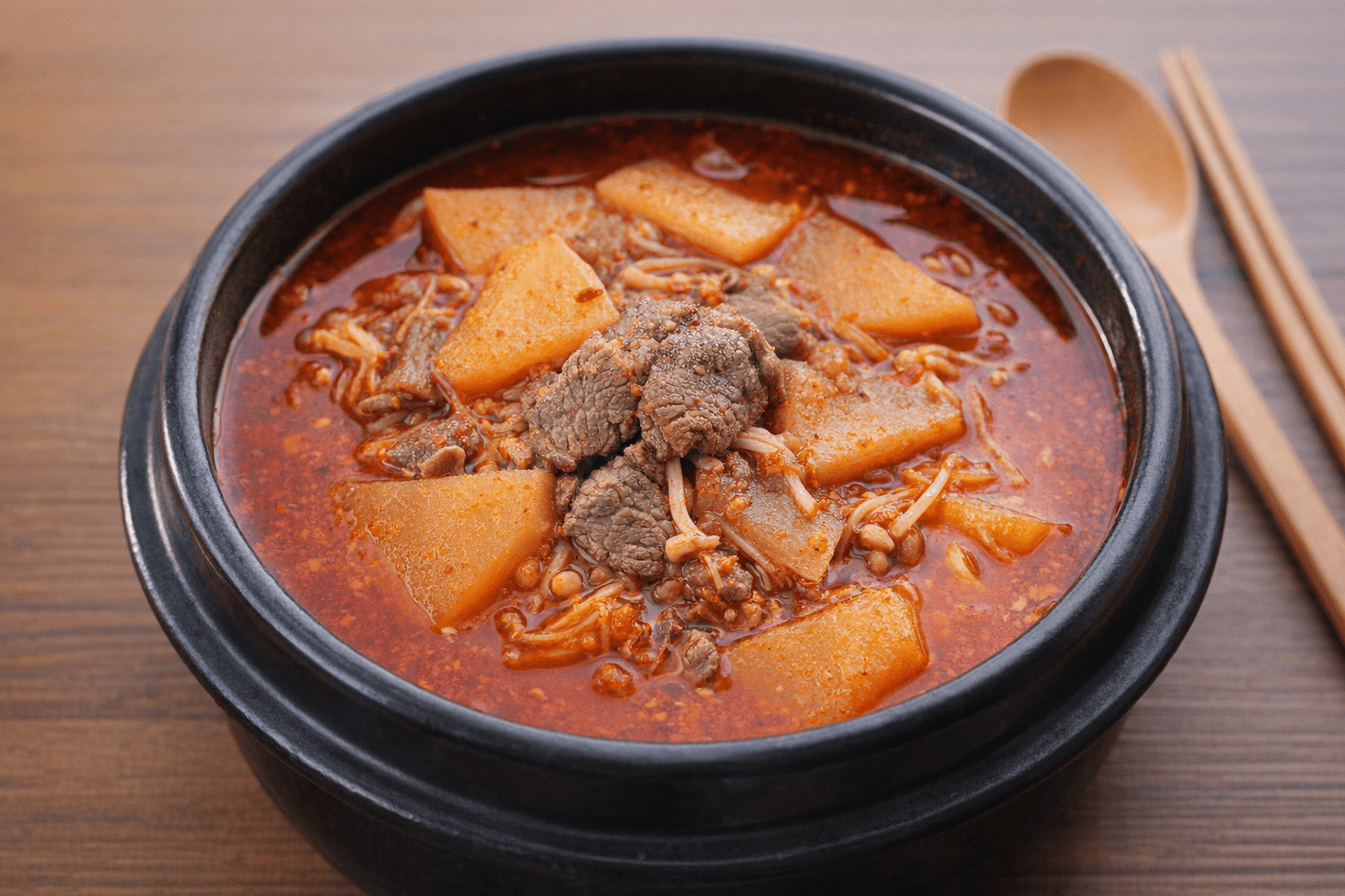 얼큰한 경상도식 빨간 소고기무국