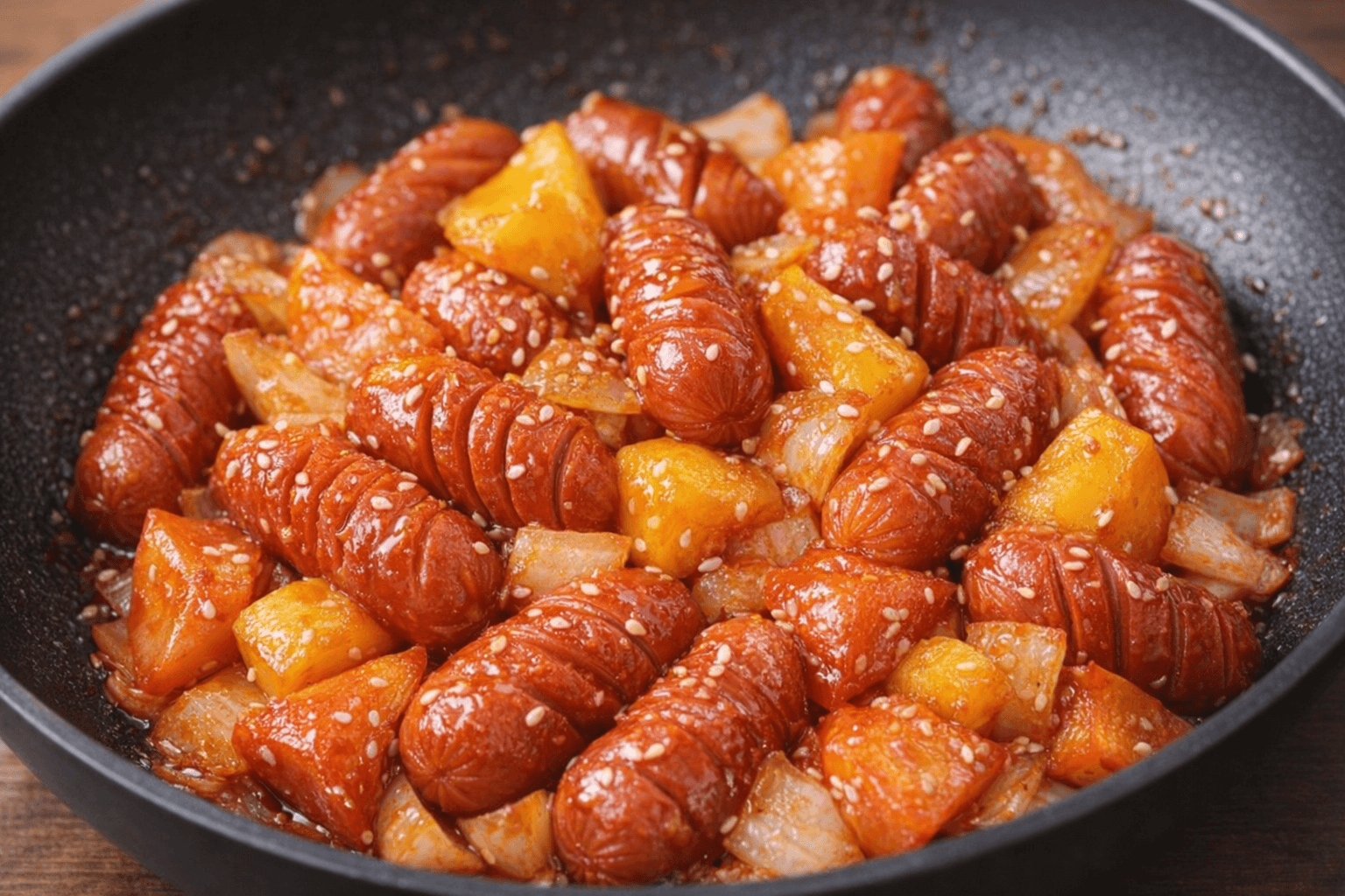 윤기 흐르는 소세지 야채 볶음