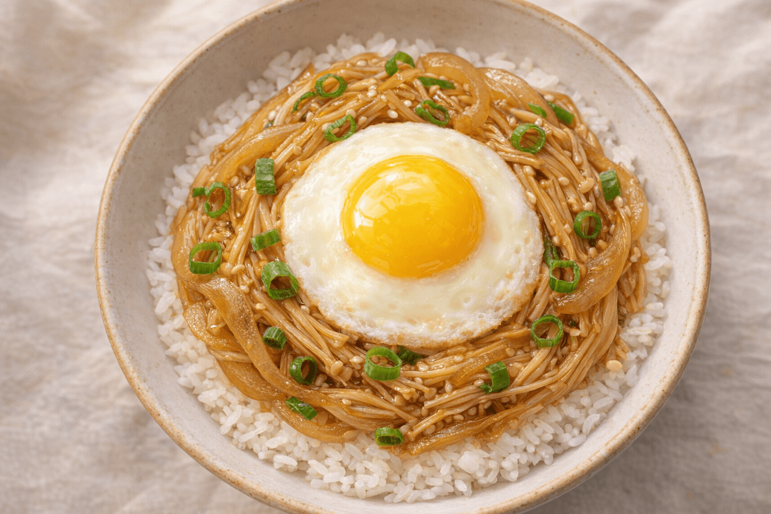 간장소스 팽이버섯 계란 덮밥