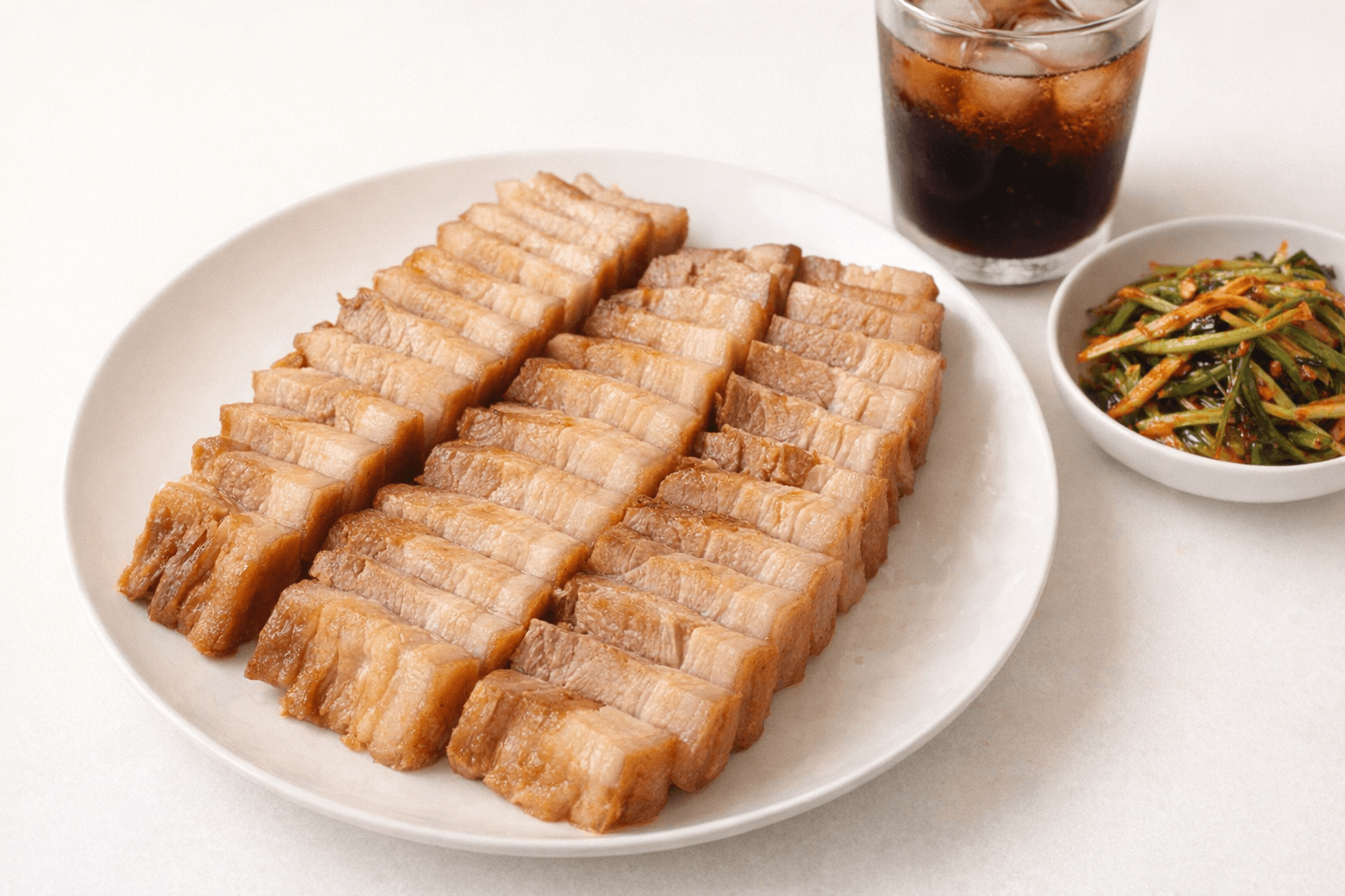 펩시 콜라 수육과 파무침 플레이팅