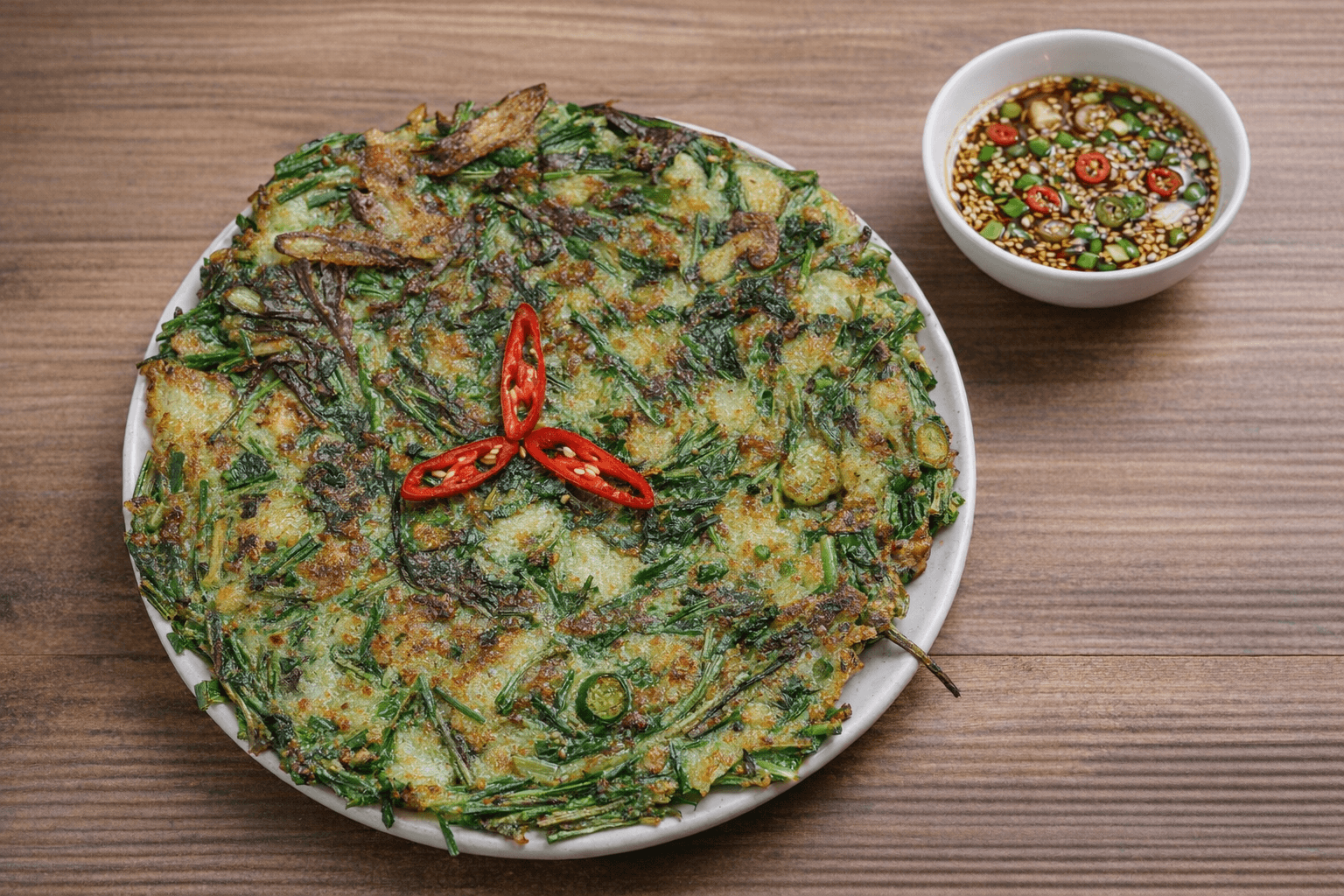 밀가루는 거들 뿐! 끝까지 바삭하고 쫄깃한 '깻잎 부추전' 황금 레시피 (찍먹 만능 간장 꿀팁)