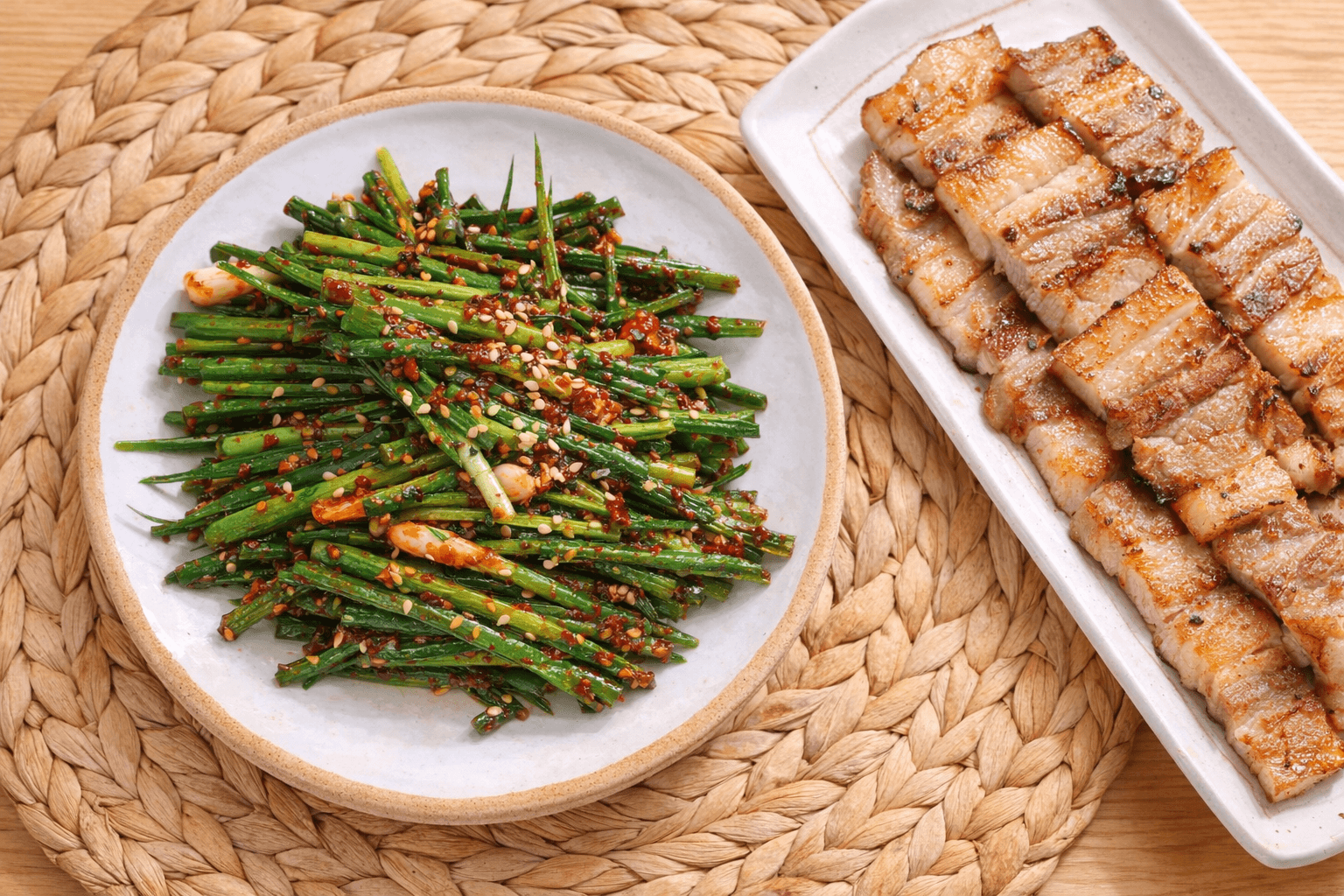 초간단 쪽파무침과 삼겹살 반찬